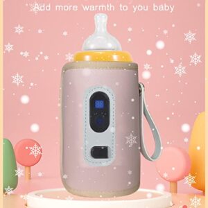 USB Baby Bottle Warmer,LCD Screen Temperature Precise Heating Milk Heat Keeper for Home Outside Car (Pink)