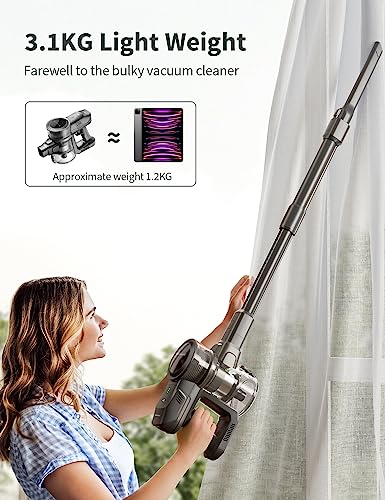 kalado Cordless Vacuum Cleaner, 26Kpa Stick Vacuum with 40Min Detachable Battery, 250W Brushless Motor, LED Display, 6 in 1 Lightweight Upright Vacuum for Pet Hair Carpet Car Floor（2 Years Warranty）