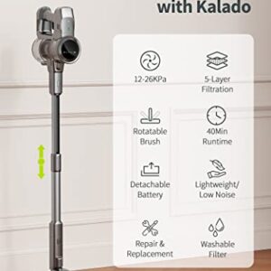 kalado Cordless Vacuum Cleaner, 26Kpa Stick Vacuum with 40Min Detachable Battery, 250W Brushless Motor, LED Display, 6 in 1 Lightweight Upright Vacuum for Pet Hair Carpet Car Floor（2 Years Warranty）