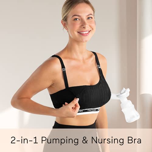 Momcozy Seamless Pumping Bra Hands Free, Comfort and Great Support Nursing and Pumping Bra, Fit for Spectra, Lansinoh, Philips Avent and More, X-Large Black