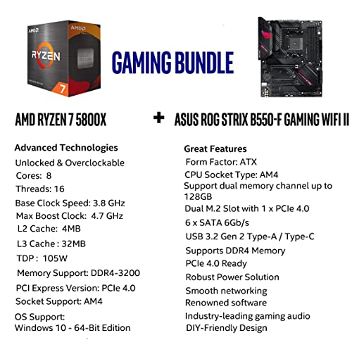 Micro Center AMD Ryzen 7 5800X 8-core 16-Thread Unlocked Desktop CPU Processor Bundle with Asus ROG Strix B550-F Gaming WiFi II AMD AM4 ATX Gaming Motherboard (PCIe 4.0, WiFi 6E, 2.5Gb LAN)