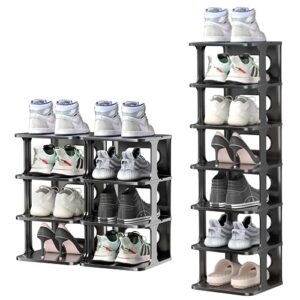dscabomlg diy shoe rack 8 tier shoe organizer for closet and entryway stackable shoe storage narrow free standing shoe rack plastic vertical shoeholder cubby shoe stand shoe shelf (black, 8 tiers)