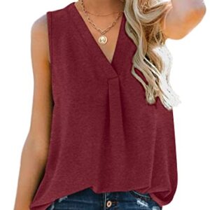 Womens Tops Dressy Casual V Neck Sleeveless Tunic Tops Loose Fit Red Small