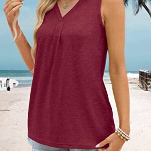 Womens Tops Dressy Casual V Neck Sleeveless Tunic Tops Loose Fit Red Small