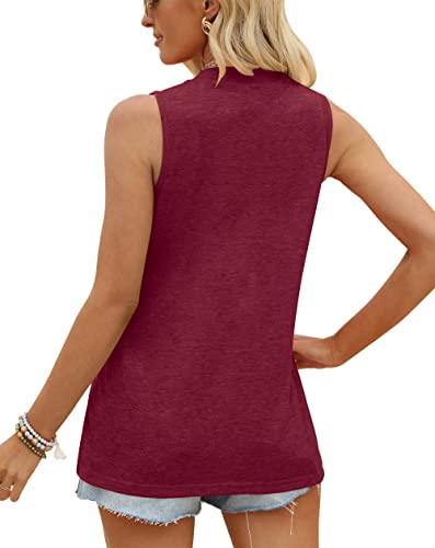 Womens Tops Dressy Casual V Neck Sleeveless Tunic Tops Loose Fit Red Small