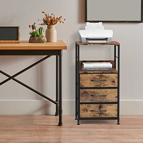 NORCEESAN Nightstand with Drawers, Bedroom Side Table Night Stand with Storage Shelf End Table with Fabric Storage Industrial Bedside Table for Living Room Dorm, Rustic Brown and Black