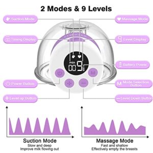 Hands Free Breast Pump, Double Wearable Breast Pump with 2 Modes 9 Levels Suction, Electric Breast Pump with LCD Touch Screen, No Leakage, Low Noise & Painless (24mm 2 Pack)