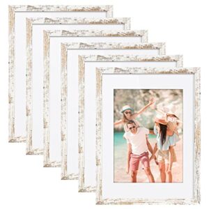 syntrific 12x16 picture frames set of 6,rustic distressed white photo frames display pictures 8.5x11 with mat or 12x16 without mat,farmhouse wall gallery collage photo frames home decor poster frame