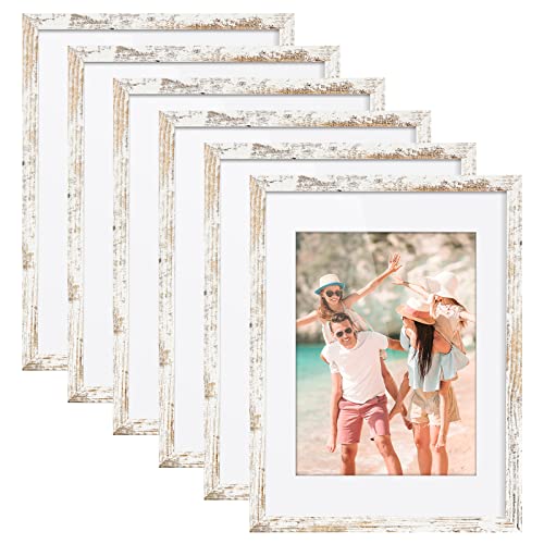 SYNTRIFIC 12x16 Picture Frames Set of 6,Rustic Distressed White Photo Frames Display Pictures 8.5x11 with Mat or 12x16 Without Mat,Farmhouse Wall Gallery Collage Photo Frames Home Decor Poster Frame