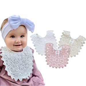 LEAL BABY Pack of 3 cute WATERPROOF Bibs, adjustable snap closure. Ideal for Drooling and Teething babies ages 0-36 months. (White, Pink, Ivory)