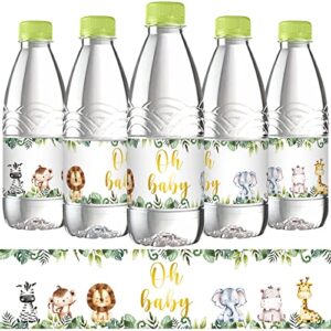 48 Pieces Water Bottle Labels Jungle Animals Themed Party Shower Water Bottle Stickers Wrappers Waterproof Baby Shower Labels for Baby Shower Party Decoration