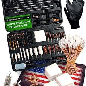 Universal Gun Cleaning Kit for All Guns 63pcs - Portable Gun Cleaning Kits for Handguns and Rifles, Shotgun, Airsoft - Incl. Stainless Steel Rods, Brass Jags, Gun Cleaning Patches, Cleaning Swabs