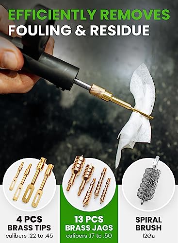 Universal Gun Cleaning Kit for All Guns 63pcs - Portable Gun Cleaning Kits for Handguns and Rifles, Shotgun, Airsoft - Incl. Stainless Steel Rods, Brass Jags, Gun Cleaning Patches, Cleaning Swabs