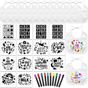 38 pcs diy baby bibs set includes 14 bibs and 14 stencils with 10 fabric markers 2 ply knit terry feeder bibs baby drooling bibs newborn cloth bibs for baby shower party baby gender reveal games