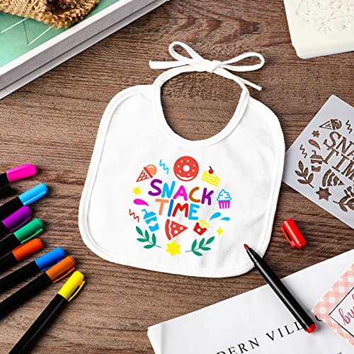 38 Pcs DIY Baby Bibs Set Includes 14 Bibs and 14 Stencils with 10 Fabric Markers 2 Ply Knit Terry Feeder Bibs Baby Drooling Bibs Newborn Cloth Bibs for Baby Shower Party Baby Gender Reveal Games