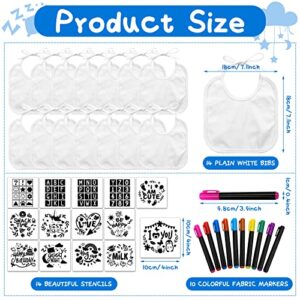 38 Pcs DIY Baby Bibs Set Includes 14 Bibs and 14 Stencils with 10 Fabric Markers 2 Ply Knit Terry Feeder Bibs Baby Drooling Bibs Newborn Cloth Bibs for Baby Shower Party Baby Gender Reveal Games