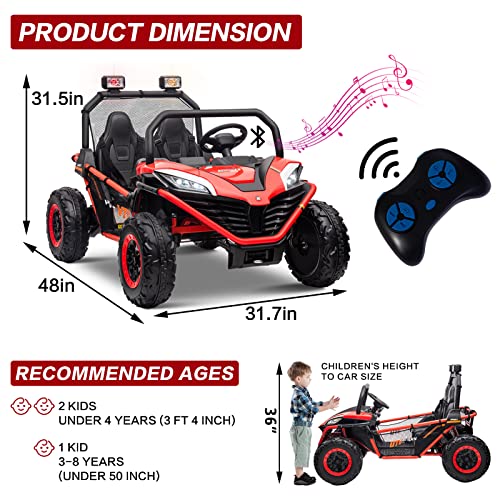 MOLACHI 24V 10AH Ride on Cars 2 Seater,Electric Cars Vehicles with 2x200W Powerful Motors,Metal Frame, Brake&Gas Pedal, EVA Tires, 3 Speed, Led Light, Bluetooth, 2 Spring Suspension(Red)