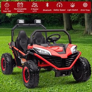 MOLACHI 24V 10AH Ride on Cars 2 Seater,Electric Cars Vehicles with 2x200W Powerful Motors,Metal Frame, Brake&Gas Pedal, EVA Tires, 3 Speed, Led Light, Bluetooth, 2 Spring Suspension(Red)