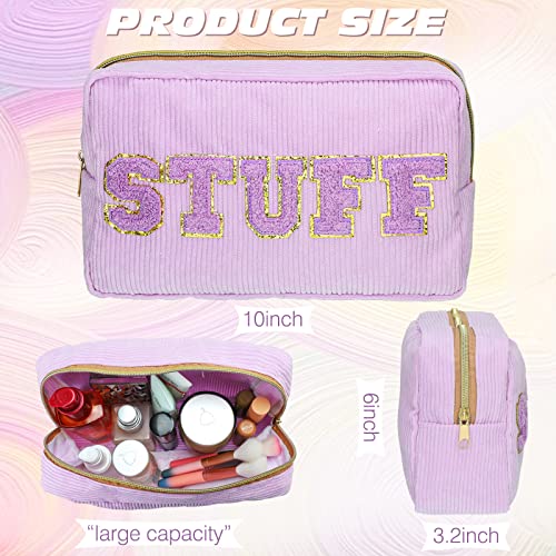 4 Pcs Makeup Bags Chenille Letter Patch Cosmetic Bag Portable Travel Zipper Pouch Small Organizer Makeup Bag Set for Women (Purple, Pink, White, Green, Fresh)