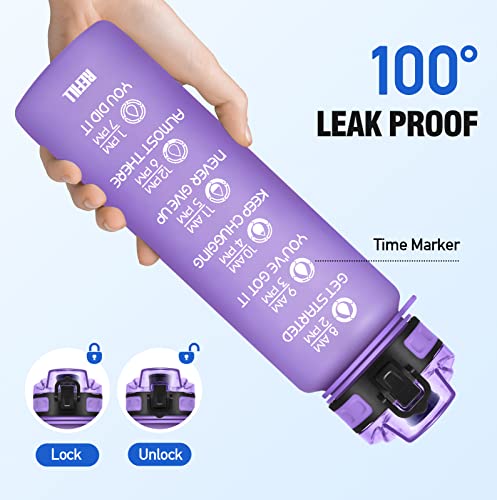 NOIFYS Motivational 32 oz Water Bottle with Time Marker, Updated BPA Free Leak Proof Water Bottles With Fruit Strainer and Straw, Perfect For Fitness Gym Outdoor