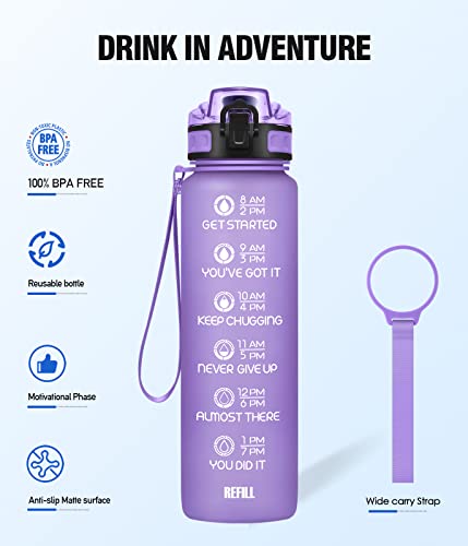 NOIFYS Motivational 32 oz Water Bottle with Time Marker, Updated BPA Free Leak Proof Water Bottles With Fruit Strainer and Straw, Perfect For Fitness Gym Outdoor