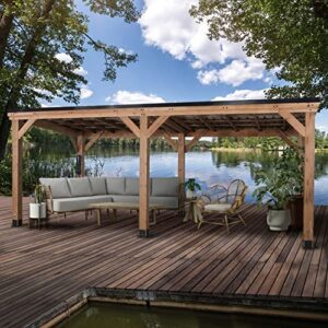 backyard discovery arcadia 20 ft. x 9.5 ft. all cedar wooden gazebo pavilion with hard top steel slant roof