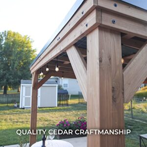 Backyard Discovery Arcadia 20 ft. x 9.5 ft. All Cedar Wooden Gazebo Pavilion with Hard Top Steel Slant Roof