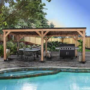 Backyard Discovery Arcadia 20 ft. x 9.5 ft. All Cedar Wooden Gazebo Pavilion with Hard Top Steel Slant Roof