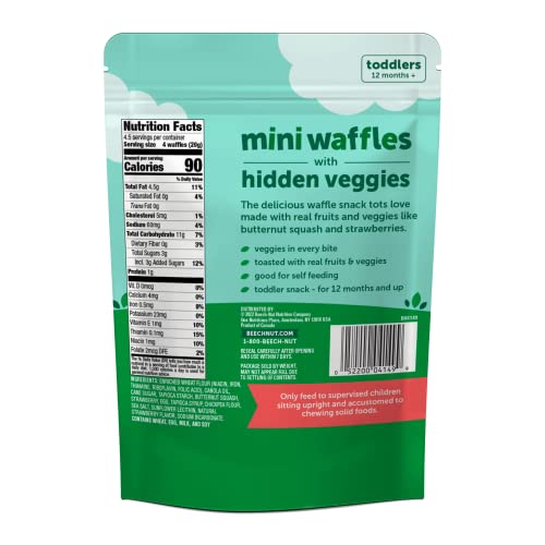 Beech-Nut Toddler Snacks, Mini Waffles with Hidden Veggies, Butternut Berry, Non-GMO, 3.2 oz Bag (7 Pack)