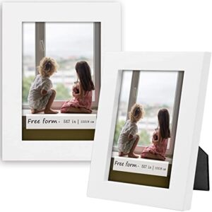 5x7 white picture frames set of 2, solid wood photo frame with high definition glass, rustic simple classic handmade wooden frames for wall gallery mounting or table top display decoration