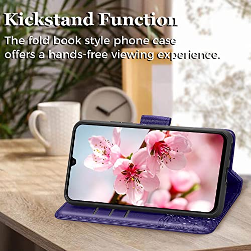 Designed for Galaxy A14 5G Phone Case Wallet,Women Flip Folio Cover with Credit Card Holders Butterfly Embossed PU Leather Kickstand Wrist Strap Purse Case for Samsung A14 5G 6.6 inch (Purple)