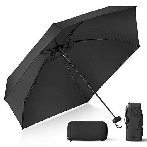 LEAGERA Compact Travel Umbrella with Case - Mini Umbrella for Purse, Small Lightweight &Tiny Design Perfect for Parasol Outdoor Sun&Rain Umbrellas, Black