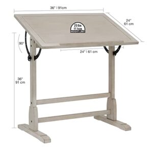 SD STUDIO DESIGNS Vintage Solid Wood Drawing/Drafting Table with 36" x 24" Angle Adjustable Top, 36", Coastal Whitewash