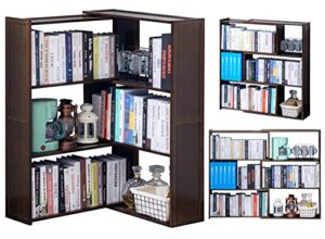 copree multifunctional 4-layer + 4-layer bookshelf combination,bamboo 4 tier book shelves, walnut-colored freestanding book rack organizer shelving unit storage for living room, bedroom and office