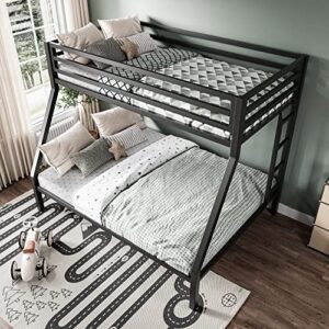 onbrill twin over full metal bunk bed with stairs, full-length guardrails space saving/no box spring/noiseless/black