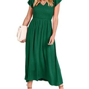 ANRABESS Women's Summer V Neck Ruffle Sleeve Midi Dress Boho Smocked Swing Long Dress with Pockets A836-yelv-L