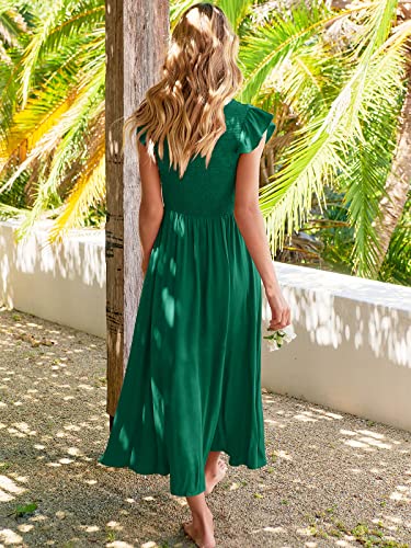 ANRABESS Women's Summer V Neck Ruffle Sleeve Midi Dress Boho Smocked Swing Long Dress with Pockets A836-yelv-L