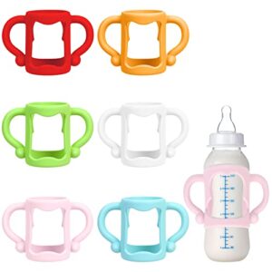 6 pack baby bottle handles, 100% silicone baby bottle handles, narrow sippy bottle handles-teach babies to hold their own bottle, bpa-free (muti-colors)