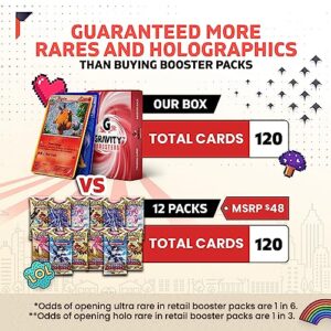 GRAVITY BOOSTERS 120 Card Super Collection | For Pokemon Card Collectors | 12x Holographic Cards | 1x Ultra Rare Guaranteed | Includes 2X PokeMasters Deck Storage Boxes compatible with Pokémon cards