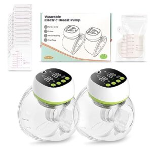 aootsmile breast pump electric: breast pump hands free wearable pumps for breastfeeding hands free breast pump with remote -type-c-3 modes and 9 levels-2 pack with 10 milk storage bags (green)