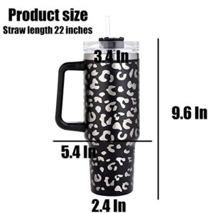 QEAGVJ 40oz Leopard Stainless Steel Tumbler with handle,Double Walled Leopard Tumbler with Straw, Leak Resistant Lid Insulated Cup for maintaining Cold Heat water and Ice for Hours.