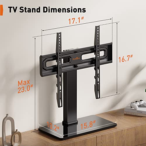 Perlegear Universal Swivel TV Stand for 32–60 Inch LCD/LED/OLED TVs up to 88 lbs, Tabletop TV Mount Stand with Tempered Glass Base, Height Adjustable TV Base with Tilt, Max VESA 400x400mm