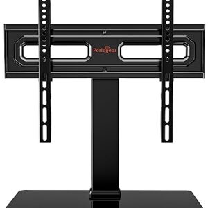 Perlegear Universal Swivel TV Stand for 32–60 Inch LCD/LED/OLED TVs up to 88 lbs, Tabletop TV Mount Stand with Tempered Glass Base, Height Adjustable TV Base with Tilt, Max VESA 400x400mm