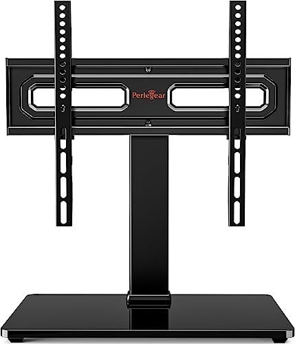 Perlegear Universal Swivel TV Stand for 32–60 Inch LCD/LED/OLED TVs up to 88 lbs, Tabletop TV Mount Stand with Tempered Glass Base, Height Adjustable TV Base with Tilt, Max VESA 400x400mm