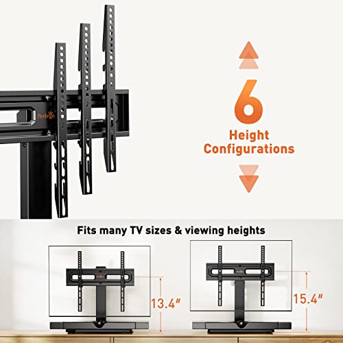 Perlegear Universal Swivel TV Stand for 32–60 Inch LCD/LED/OLED TVs up to 88 lbs, Tabletop TV Mount Stand with Tempered Glass Base, Height Adjustable TV Base with Tilt, Max VESA 400x400mm
