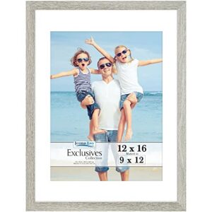 icona bay 12x16 alder gray picture frame with mat to 9x12 image, sturdy wood composite poster frame, wall mount only, modern style frames, exclusives collection