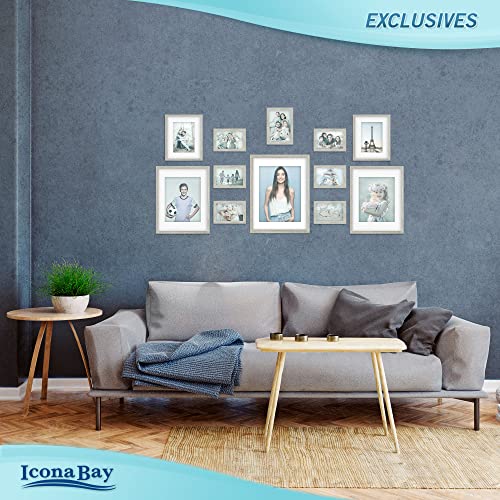 Icona Bay 12x16 Alder Gray Picture Frame with Mat to 9x12 Image, Sturdy Wood Composite Poster Frame, Wall Mount Only, Modern Style Frames, Exclusives Collection