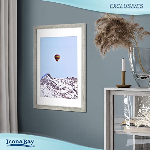 Icona Bay 12x16 Alder Gray Picture Frame with Mat to 9x12 Image, Sturdy Wood Composite Poster Frame, Wall Mount Only, Modern Style Frames, Exclusives Collection