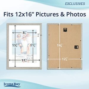 Icona Bay 12x16 Alder Gray Picture Frame with Mat to 9x12 Image, Sturdy Wood Composite Poster Frame, Wall Mount Only, Modern Style Frames, Exclusives Collection