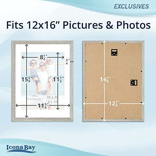 Icona Bay 12x16 Alder Gray Picture Frame with Mat to 9x12 Image, Sturdy Wood Composite Poster Frame, Wall Mount Only, Modern Style Frames, Exclusives Collection